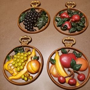 Vintage Metal Fruit Plaques
